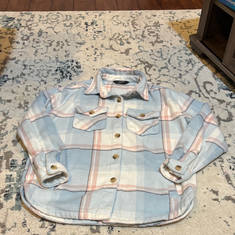 Plaid Button-Up Jacket in Blue and Pink